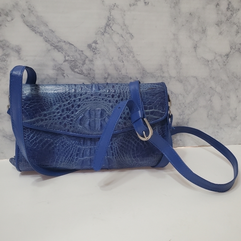 Faux Croc Crossbody Purse Blue Purple 5x8 travel festival Zipper Snap